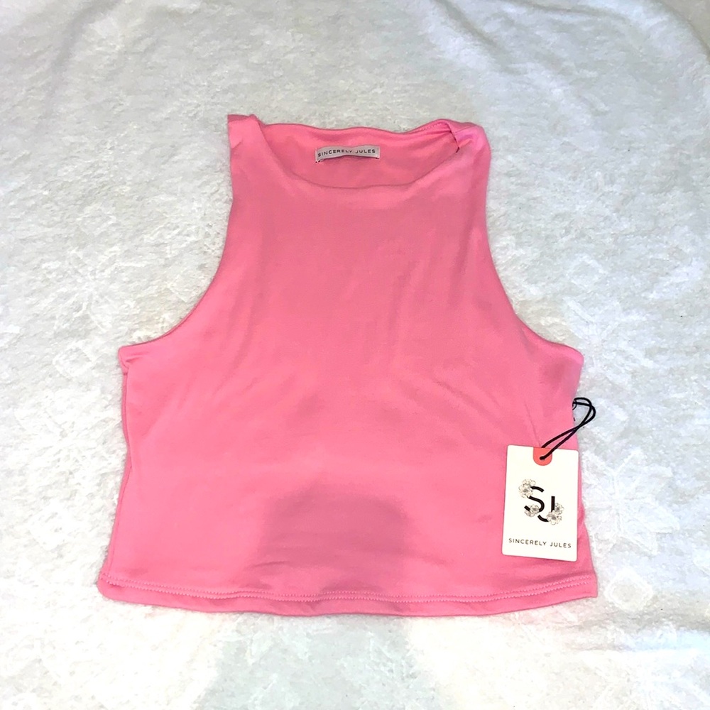 Pink high neck tank top crop top